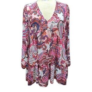 Melloday Babydoll Paisley Tunic Top Women’s M Long Sleeve Flowy Boho Peasant
